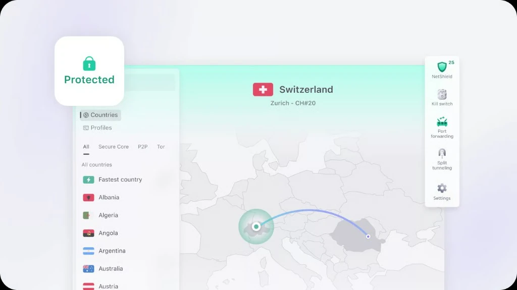 Proton VPN 桌面 Countries
